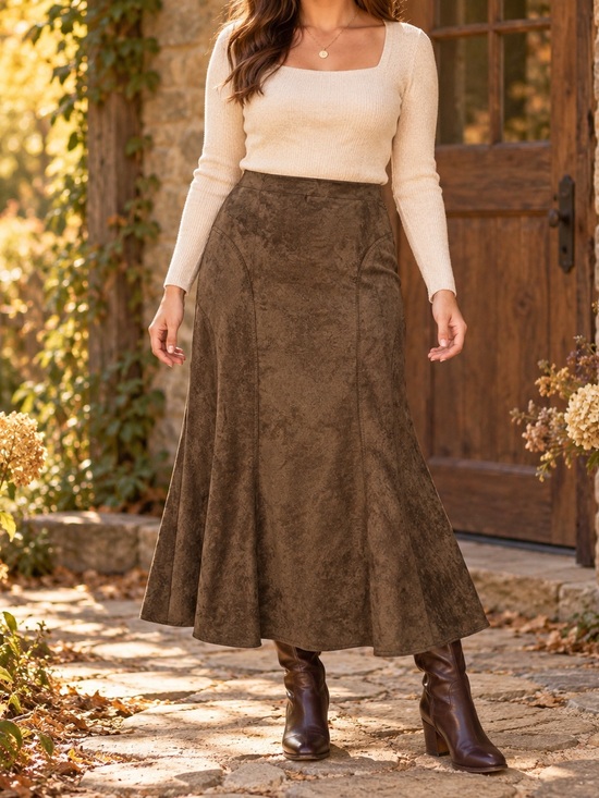 Liz Claiborne Dresses & Skirts - Liz Claiborne Size 10 Brown Faux Suede Maxi Skirt Flared Western Boho